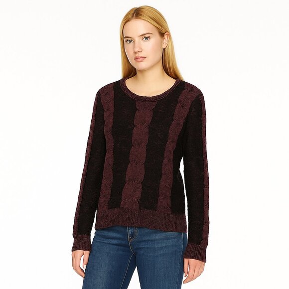 2/$30 Kendall & Kylie Stripe Cable Knit Sweater Black Burgundyt #A0623 TRB3 - Picture 1 of 7